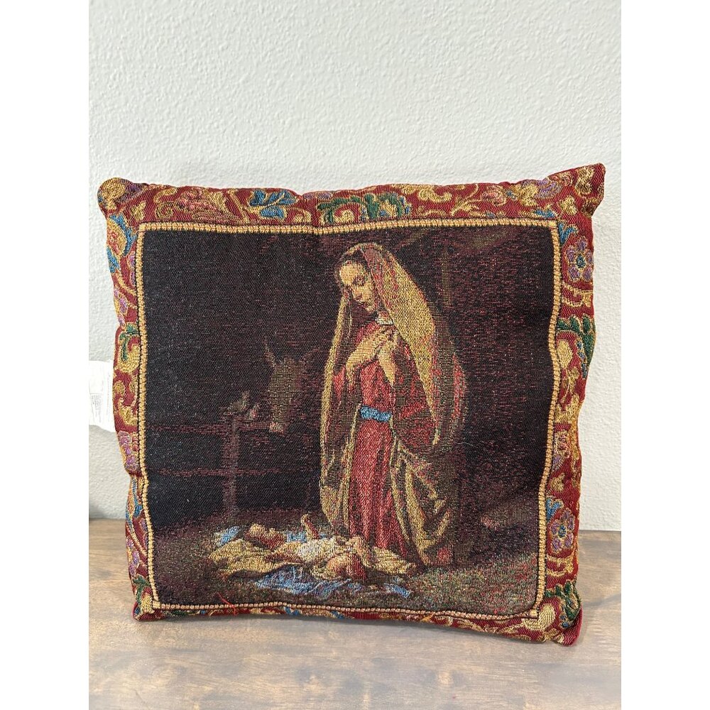 Vintage Mohawk Home USA Tapestry Christmas Throw Pillow Mary and Baby Jesus